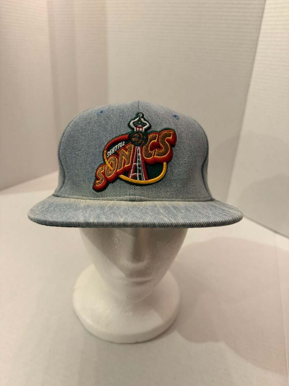 Mitchell & Ness Seattle SuperSonics Snapback Hat Light Blue Denim
